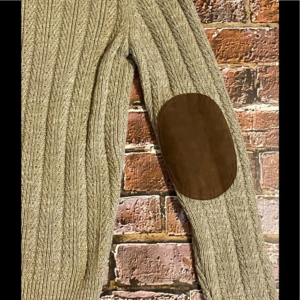 NWT J Crew Cotton Mariner Shawl Collar Sweater Suede Elbow Khaki F4676 S…